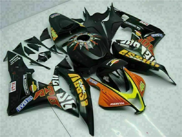 Carenado Moto CBR 600 RR 2007-2008 - Negro Amarillo Repsol 46 Carenado Moto CBR 600 RR 2007-2008 - Negro Amarillo Repsol 46