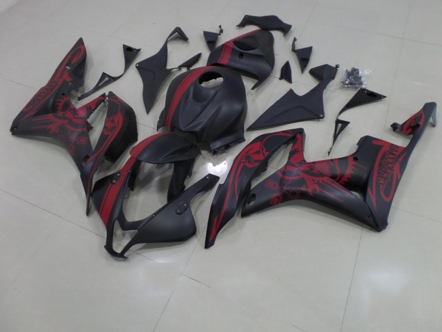 Carenado Moto CBR 600 RR 2007-2008 - Negro Mate Rojo Cráneo con Raya Carenado Moto CBR 600 RR 2007-2008 - Negro Mate Rojo Cráneo con Raya