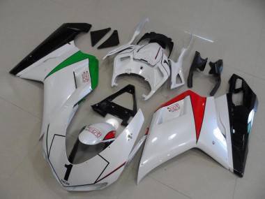 Carenado Moto Ducati 848 1098 1198 2007-2014 - Blanco Perla con Italy Flag