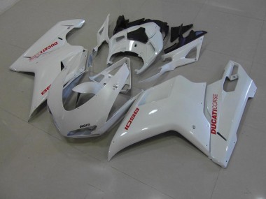 Carenado Moto Ducati 848 1098 1198 2007-2014 - Blanco Perla con Rojo Calcomanías