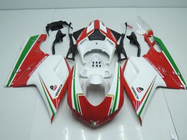 Carenado Moto Ducati 848 1098 1198 2007-2014 - Blanco & Rojo con Verde Raya