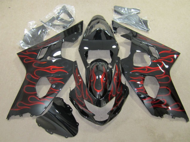 Carenado Moto GSXR 600 K4 2004-2005 - Negro Rojo Llama Carenado Moto GSXR 600 K4 2004-2005 - Negro Rojo Llama