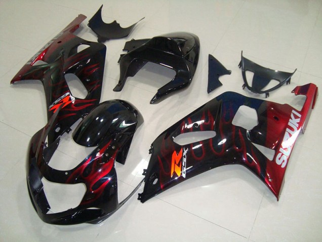 Carenado Moto GSXR 750 K1 K2 K3 2001-2003 - Negro Rojo Llama Carenado Moto GSXR 750 K1 K2 K3 2001-2003 - Negro Rojo Llama