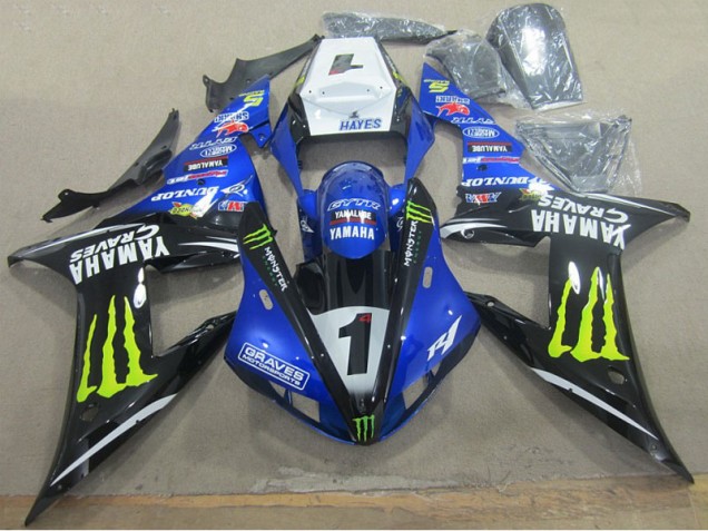 Carenado Moto R1 2002-2003 - Azul Negro Graves 1