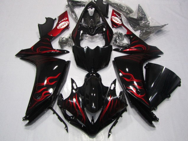Carenado Moto R1 2007-2008 - Negro Rojo Llama Carenado Moto R1 2007-2008 - Negro Rojo Llama