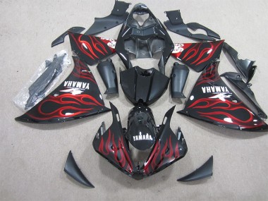 Carenado Moto R1 2009-2011 - Negro Rojo Llama Blanco Calcomanía