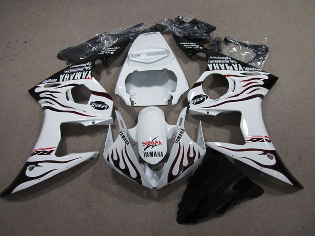 Carenado Moto R6 2003-2005 - Blanco Negro Llama Tiburón Carenado Moto R6 2003-2005 - Blanco Negro Llama Tiburón