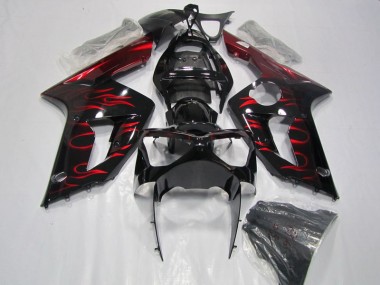 Carenado Moto ZX6R 2003-2004 - Negro Rojo Llama