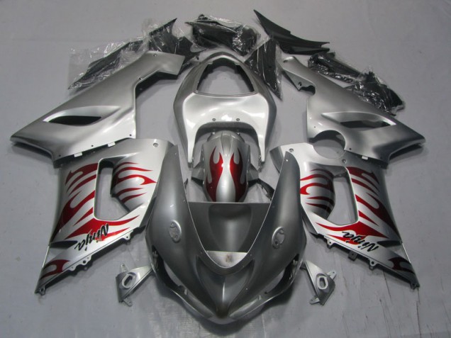 Carenado Moto ZX6R 2005-2006 - Plata Rojo Llama Ninja