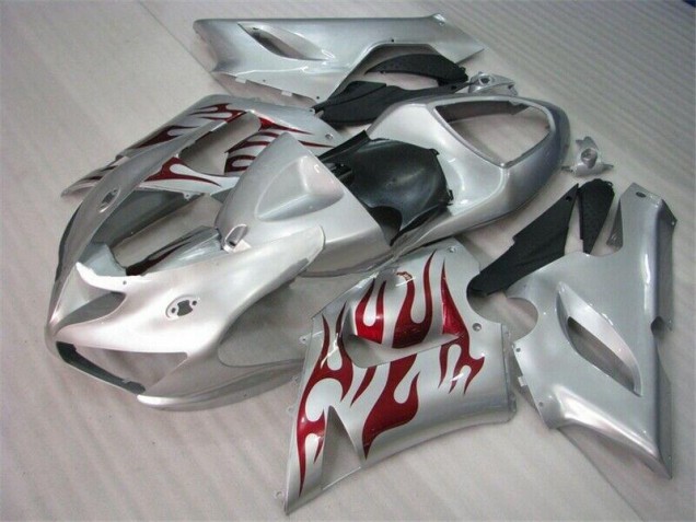Carenado Moto ZX6R 2005-2006 - Plata Rojo Llamas