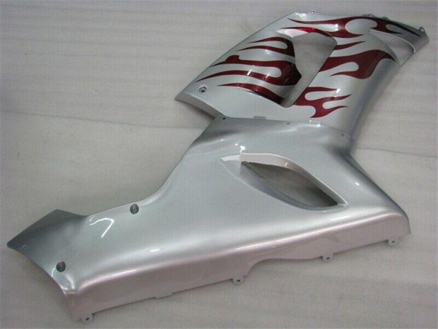 Carenado Moto ZX6R 2005-2006 - Plata Rojo Llamas