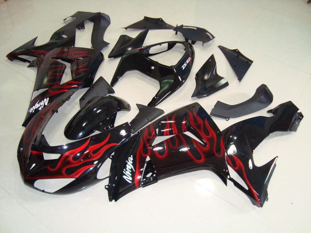 Carenado & Plástico Moto ZX10R 2006-2007 - Negro Rojo Llama Carenado & Plástico Moto ZX10R 2006-2007 - Negro Rojo Llama