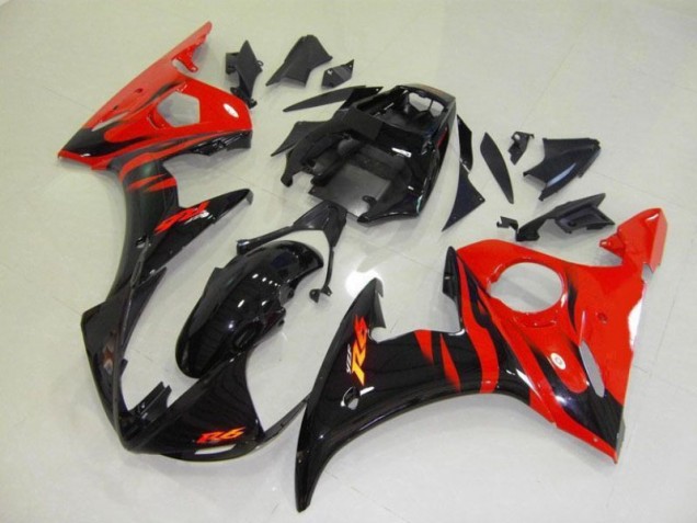 Plástica Moto R6 2003-2005 - Negro Rojo Llama Plástica Moto R6 2003-2005 - Negro Rojo Llama