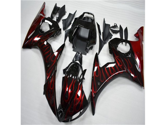 Plástico Moto R6 2003-2005 - Negro Rojo Llama Plástico Moto R6 2003-2005 - Negro Rojo Llama