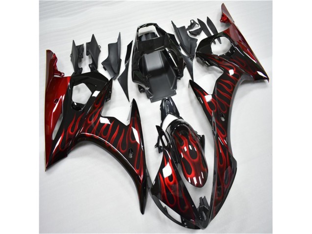Plástico Moto R6 2003-2005 - Negro Rojo Llama Plástico Moto R6 2003-2005 - Negro Rojo Llama