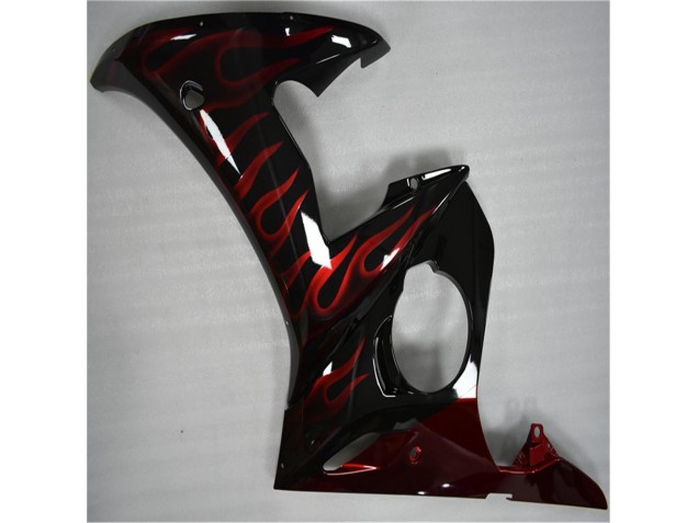 Plástico Moto R6 2003-2005 - Negro Rojo Llama Plástico Moto R6 2003-2005 - Negro Rojo Llama