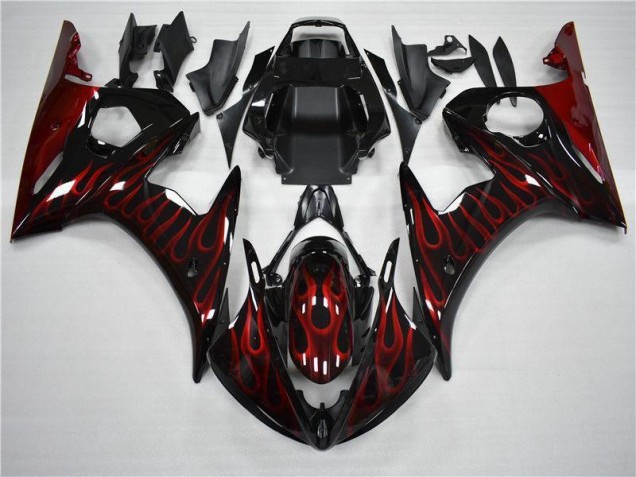 Plástico Moto R6 2003-2005 - Negro Rojo Llama Plástico Moto R6 2003-2005 - Negro Rojo Llama